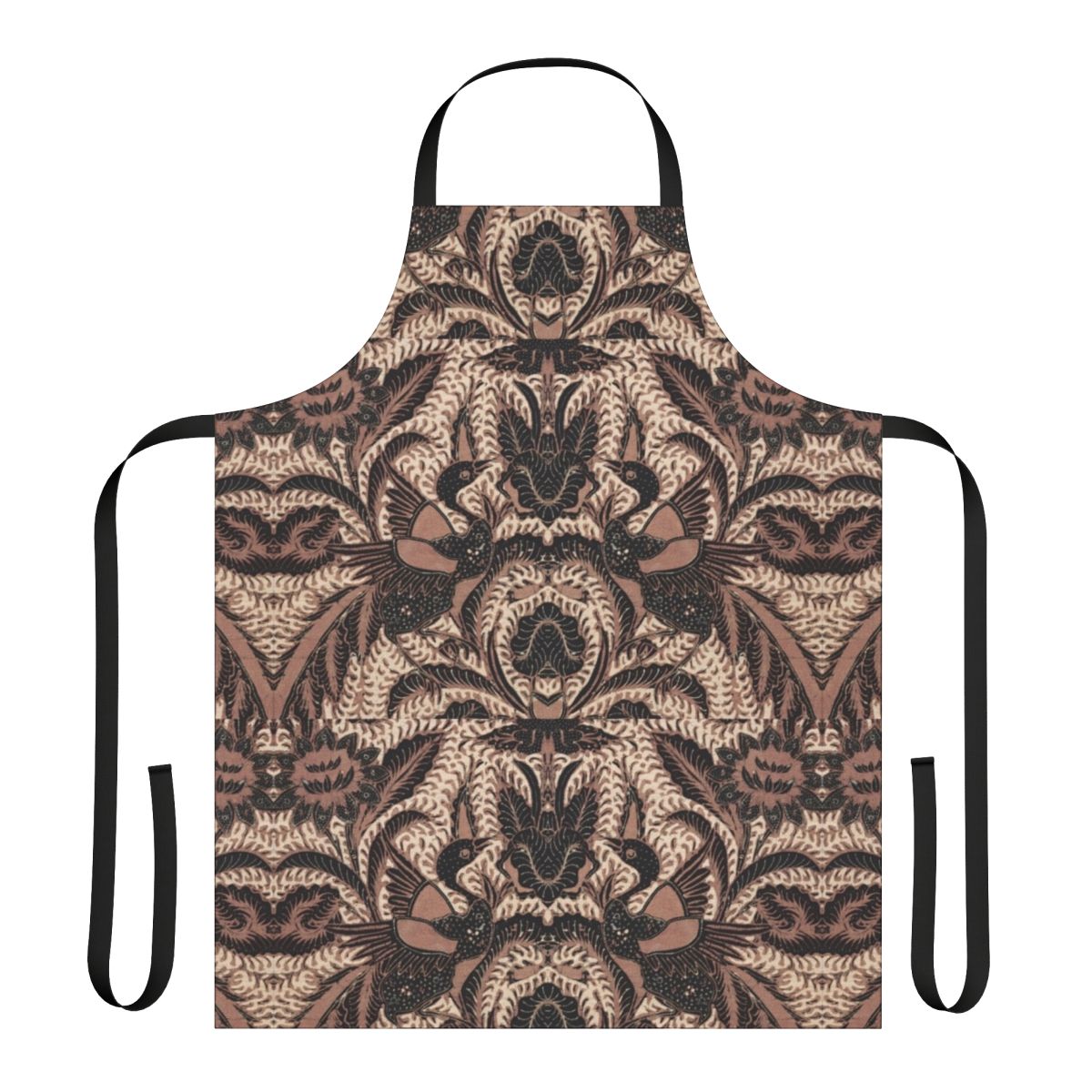 Batik inspired apron with bird and flower pattern
