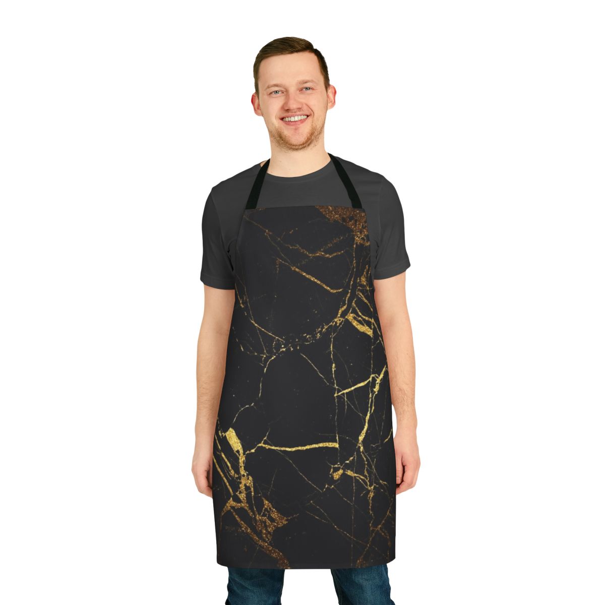 Black and gold marble pattern printed on a high-quality apron