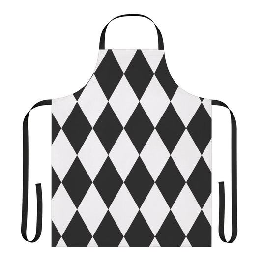 Elegant black and white harlequin pattern apron