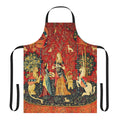 Elegant black floral apron with a mythological horse design, inspired by the iconic "The Lady and the Unicorn" tapestry