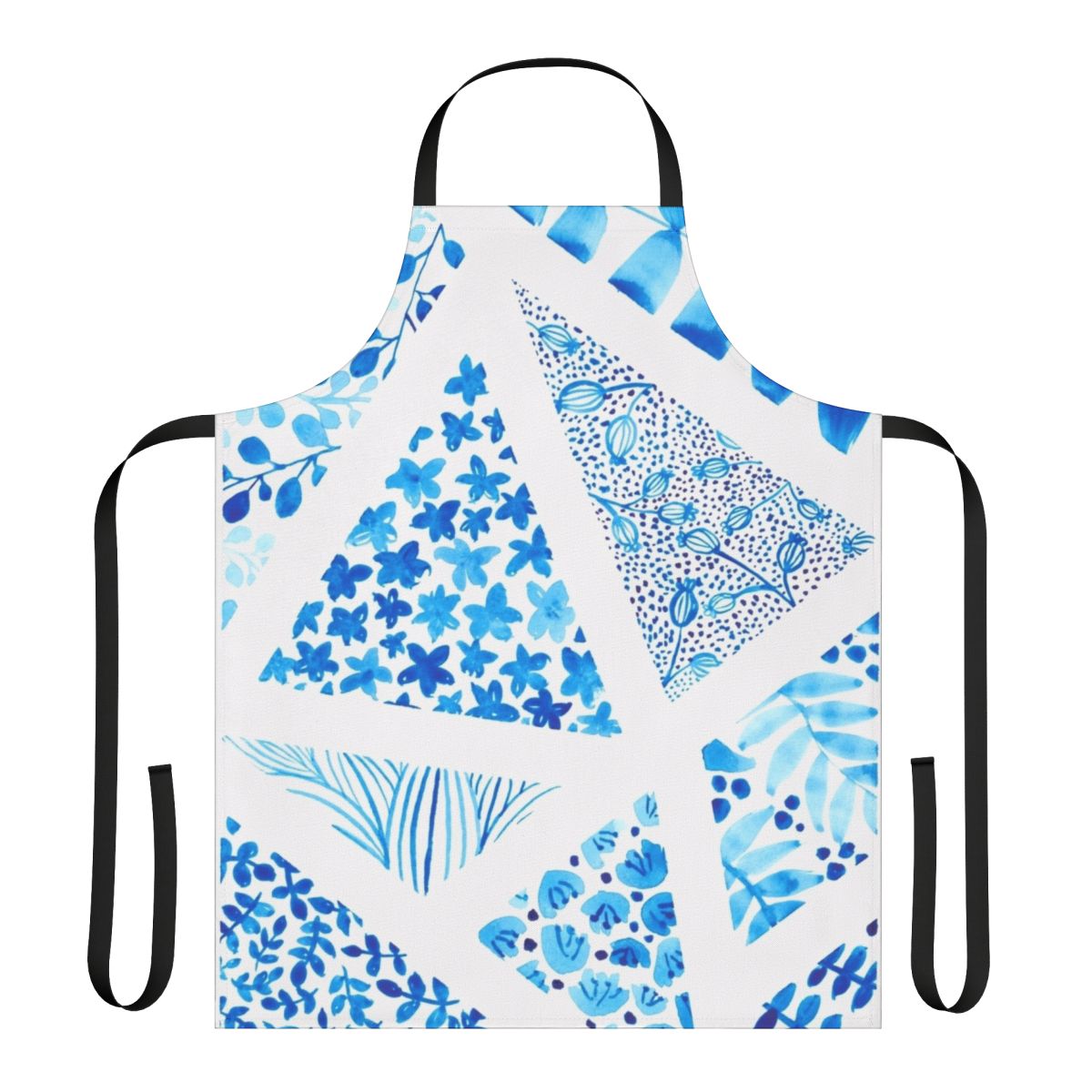 Blue and white abstract botanical pattern apron