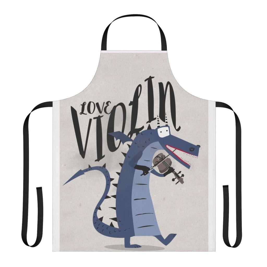 Stylish blue apron with a dragon and violin design, ideal for musicians and classical music enthusiasts.