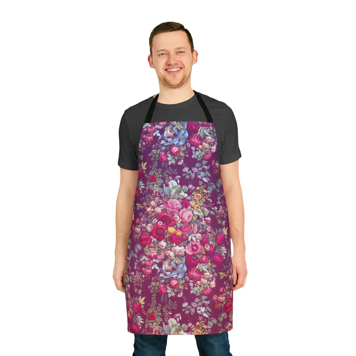 Bouquety apron with a beautiful floral pattern, perfect for brides, weddings, and vintage-inspired occasions.
