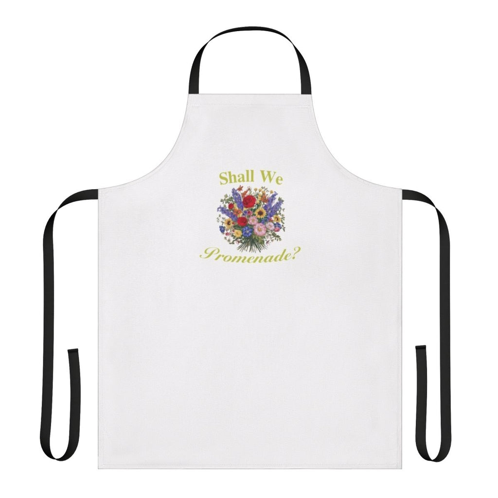 Floral apron with "Shall We Promenade" quote, inspired by the Netflix series Bridgerton
