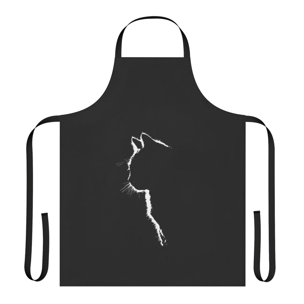 Black and white cat silhouette design on a high-quality cooking apron