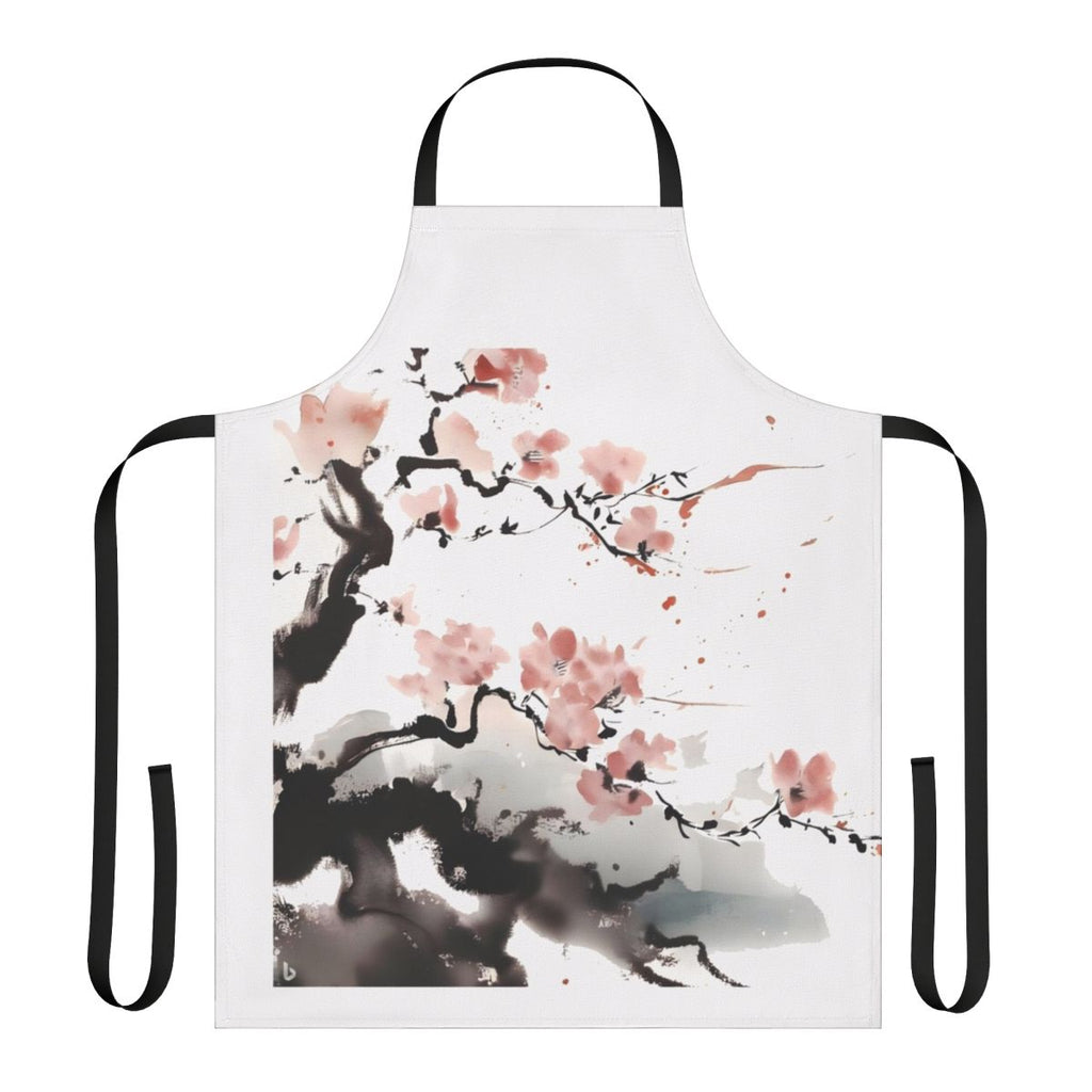 Stylish apron featuring a beautiful cherry blossom design, perfect for the kitchen or craft room.