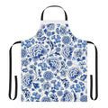 Vibrant blue and white porcelain-inspired floral design apron