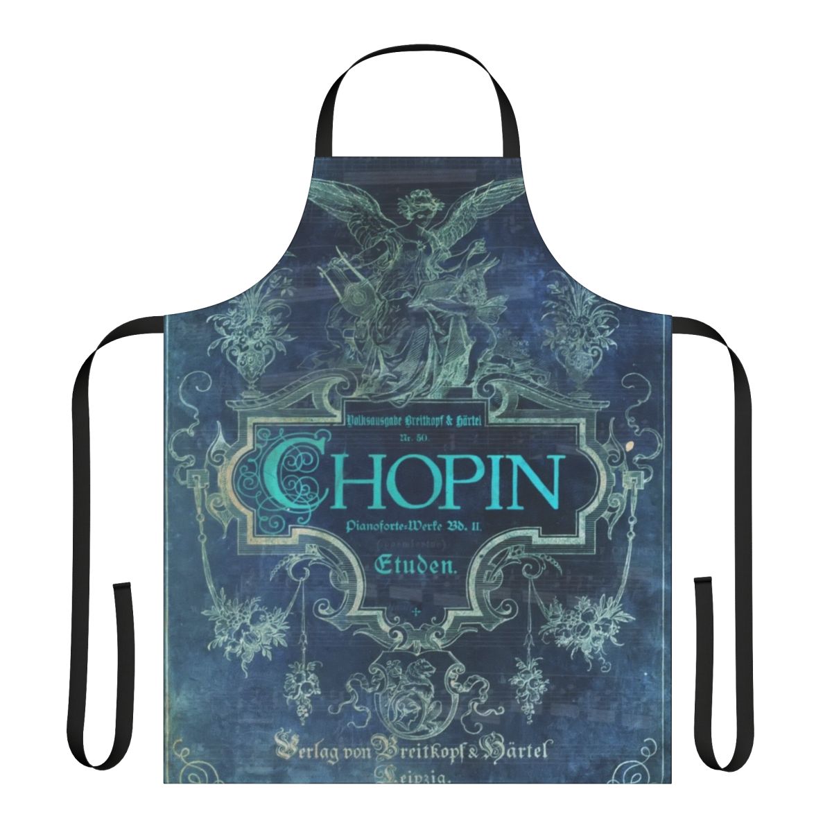 An apron featuring a portrait of the renowned Polish composer and virtuoso pianist, Frédéric Chopin.