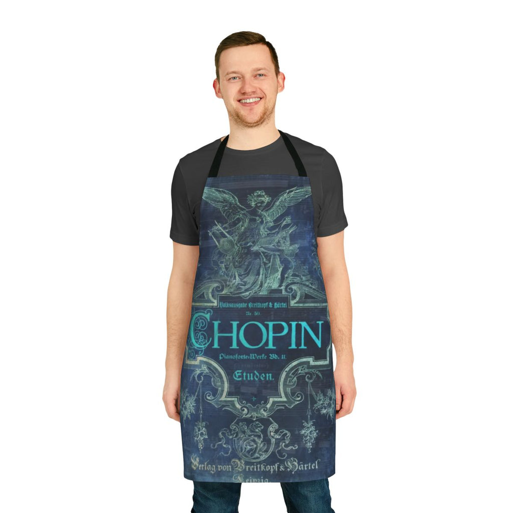 An apron featuring a portrait of the renowned Polish composer and virtuoso pianist, Frédéric Chopin.