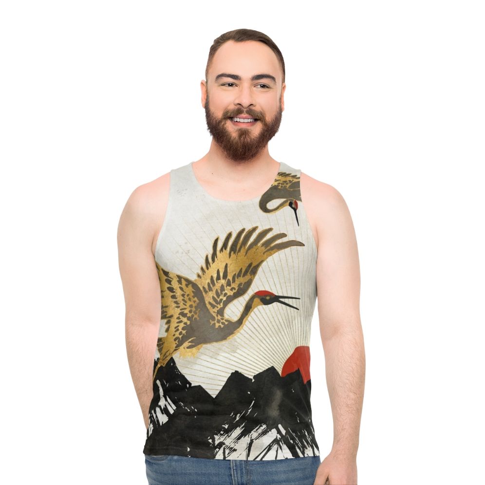 Elegant crane in flight unisex tank top