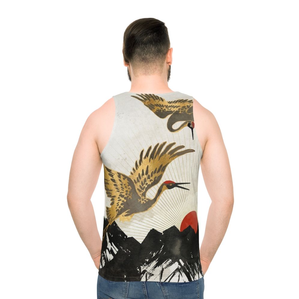 Elegant crane in flight unisex tank top