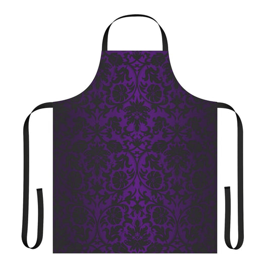 Stylish and modern damask pattern apron in shades of purple and black