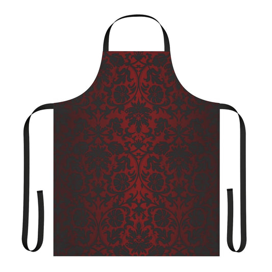 Elegant dark red and black damask pattern apron