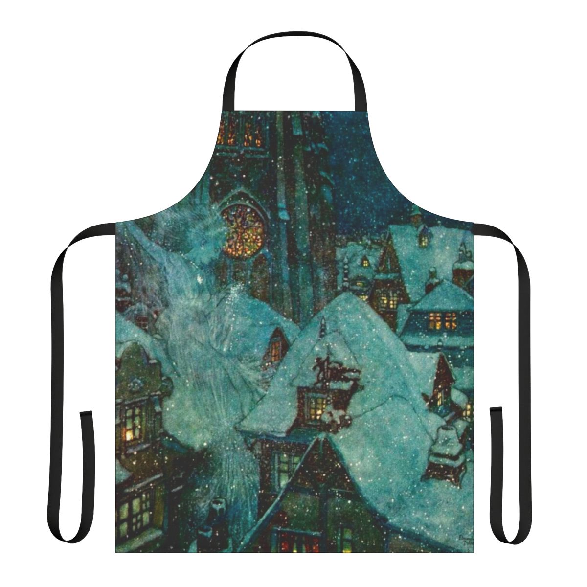 An elegant apron featuring a vintage illustration of the Snow Queen by renowned artist Edmund Dulac.