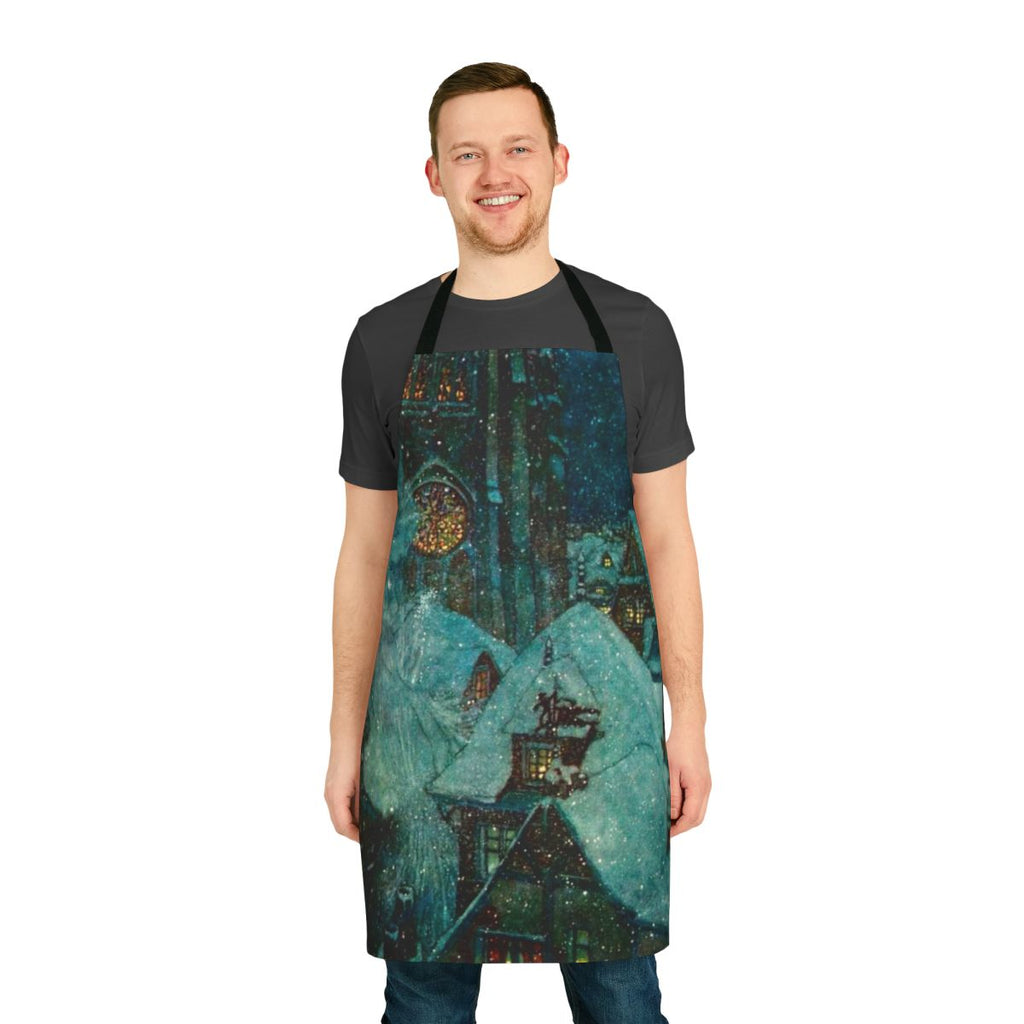 An elegant apron featuring a vintage illustration of the Snow Queen by renowned artist Edmund Dulac.