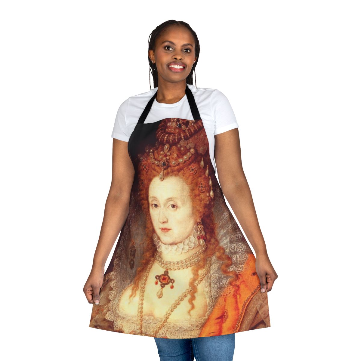 Apron featuring a portrait of Queen Elizabeth I of England