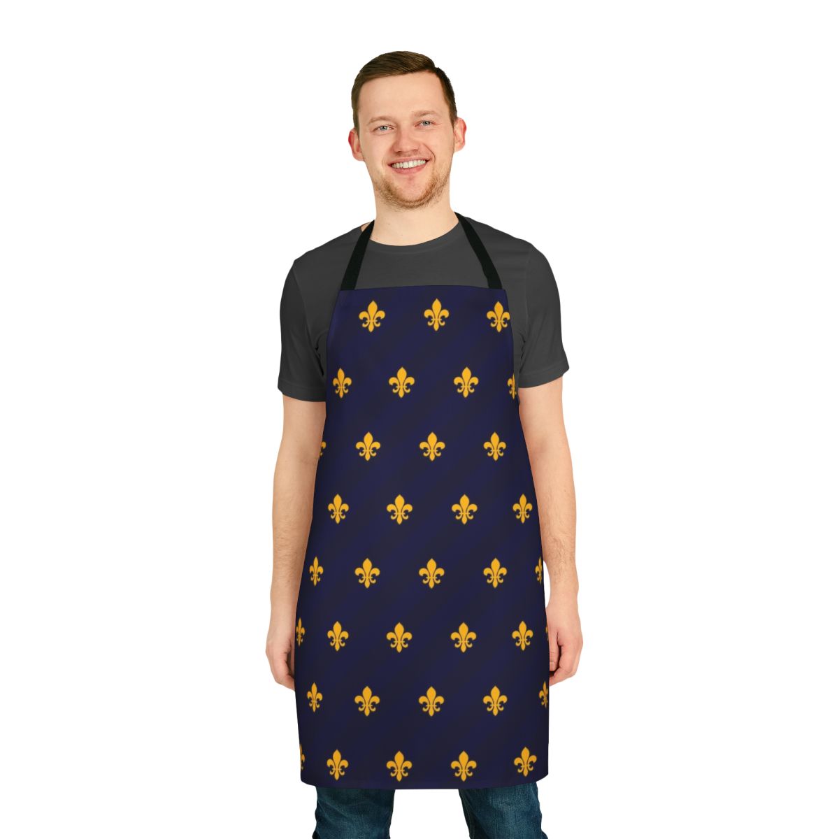 Fleur de Lys Inspired Kitchen Apron in Gold and Blue