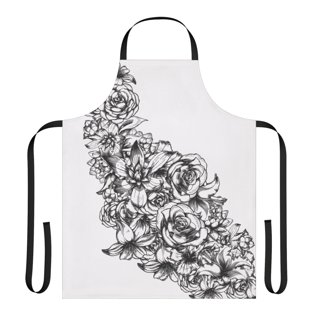 Vibrant floral pattern on a high-quality apron, perfect for the garden or kitchen.