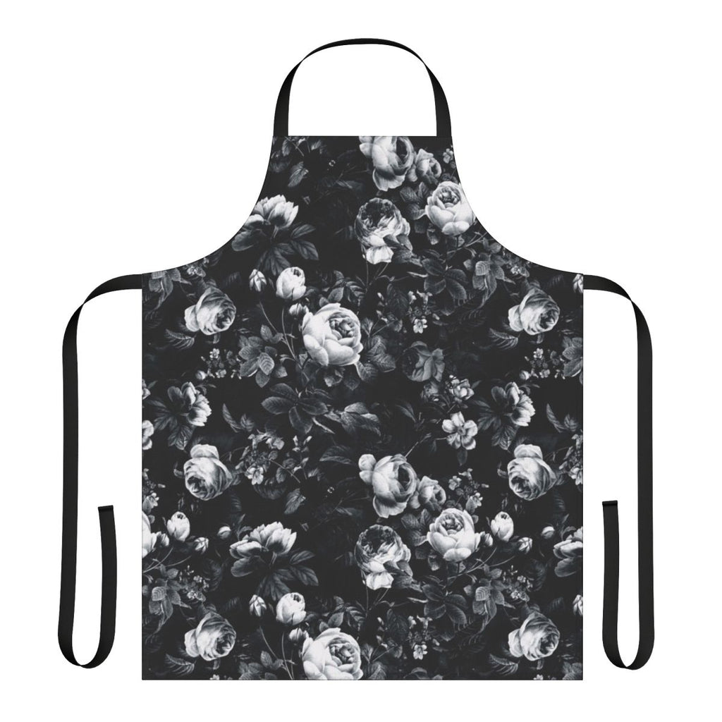 Stylish floral pattern black and white apron for kitchen or home decor