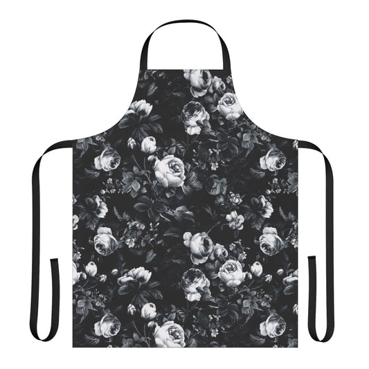 Stylish floral pattern black and white apron for kitchen or home decor