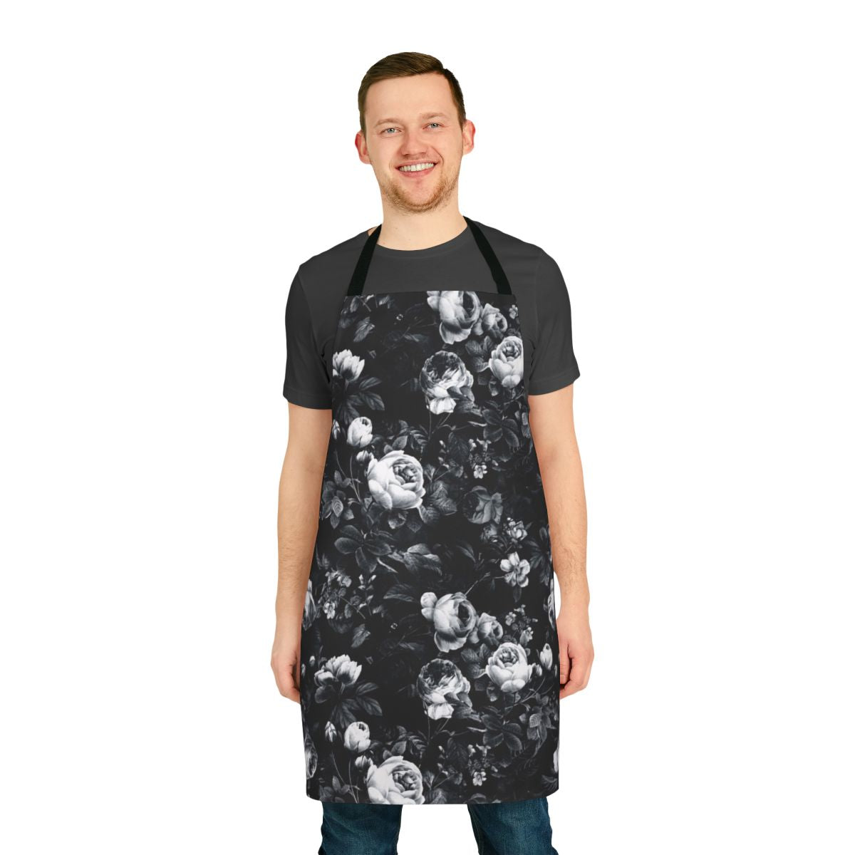 Stylish floral pattern black and white apron for kitchen or home decor