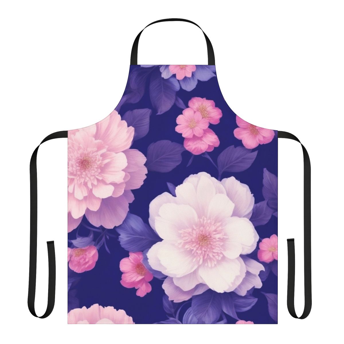Closeup of a floral pattern apron with rose leaves and elegant flowers