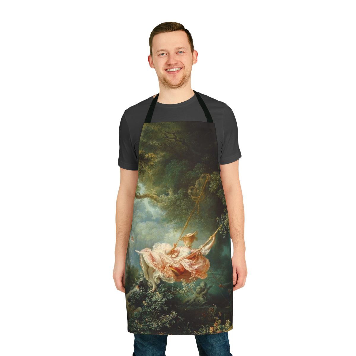Stylish apron featuring the iconic "The Swing" painting by French Rococo artist Jean Honore Fragonard