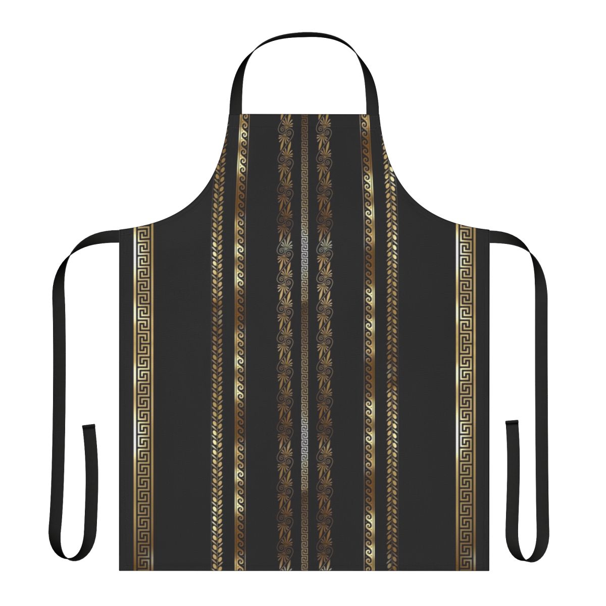 Gold Greek key striped pattern apron