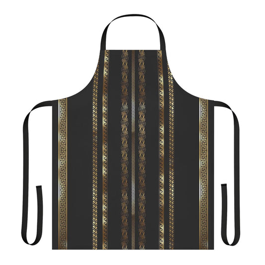 Gold Greek key striped pattern apron