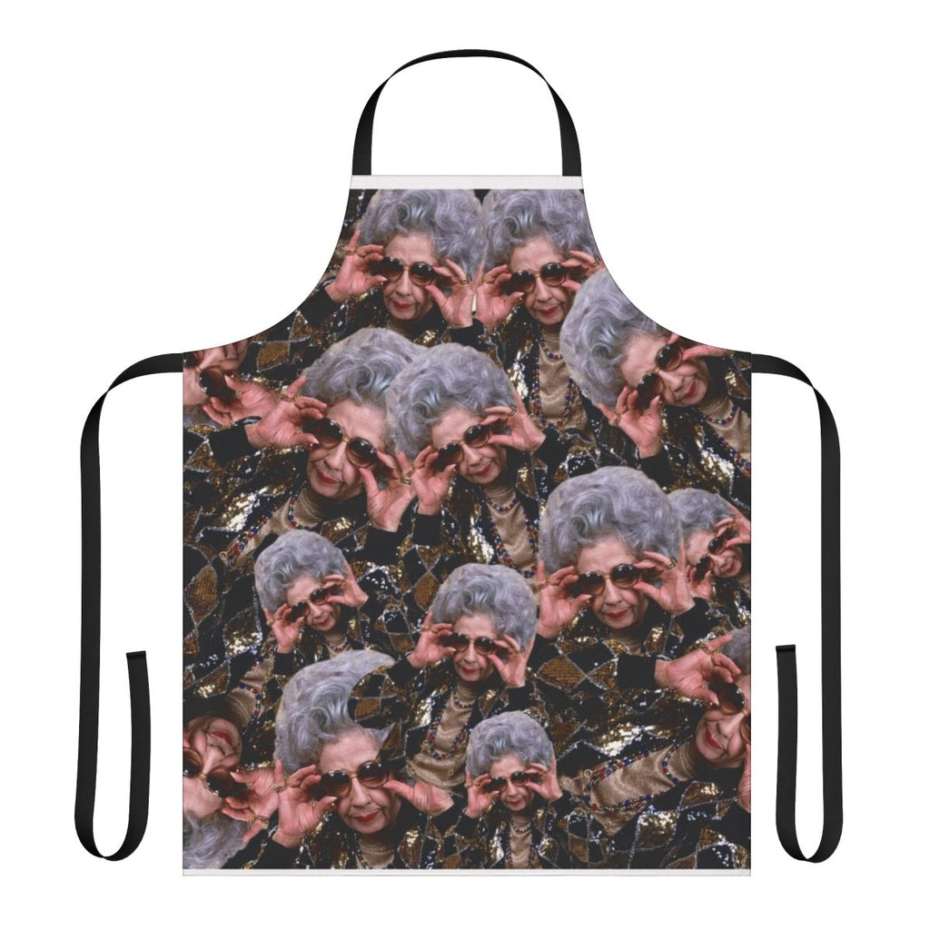 Grandma Yetta-inspired apron with a 90s pattern and animal spirit design