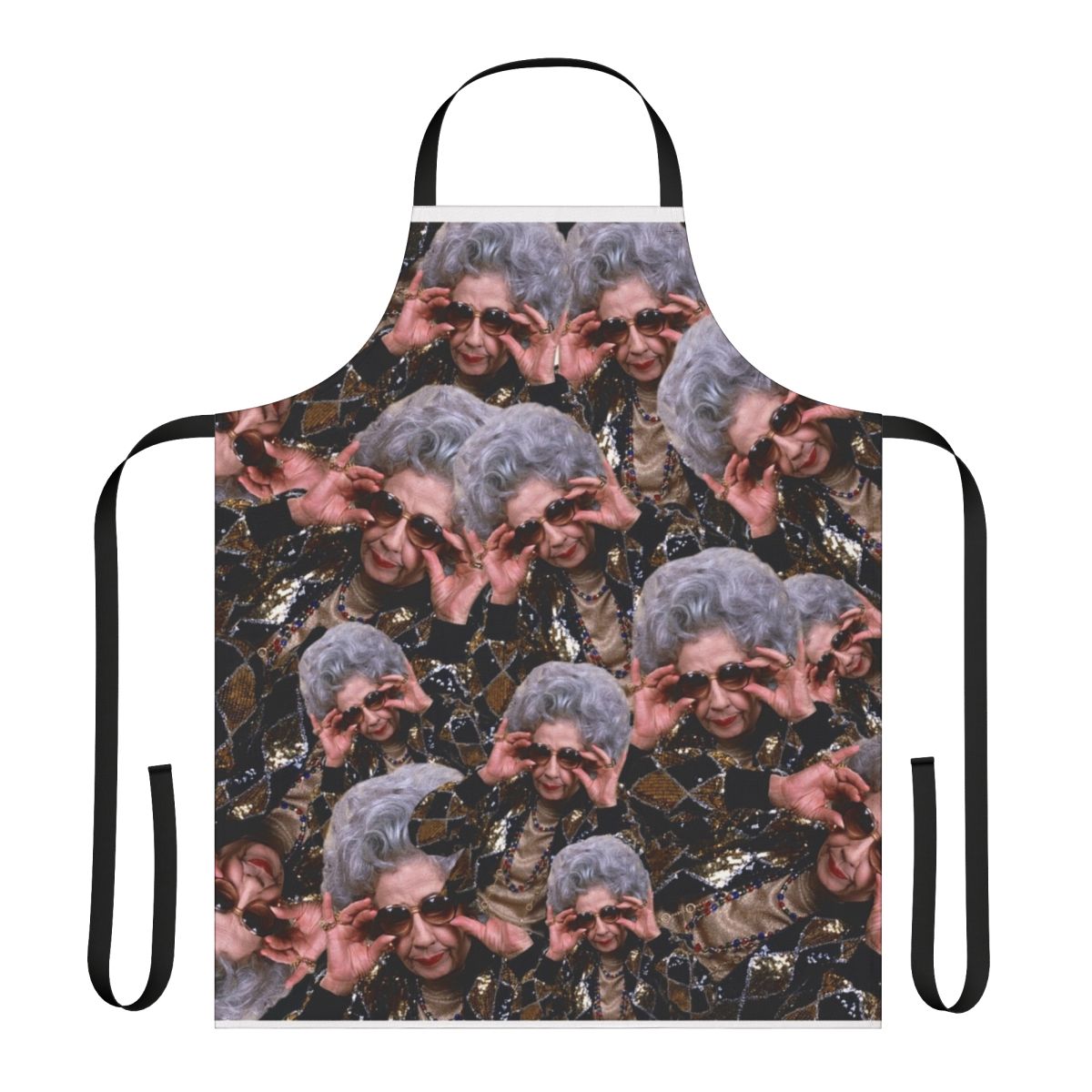 Grandma Yetta-inspired apron with a 90s pattern and animal spirit design