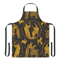 Apron featuring a black and gold ancient Greek art and mythology-inspired pattern