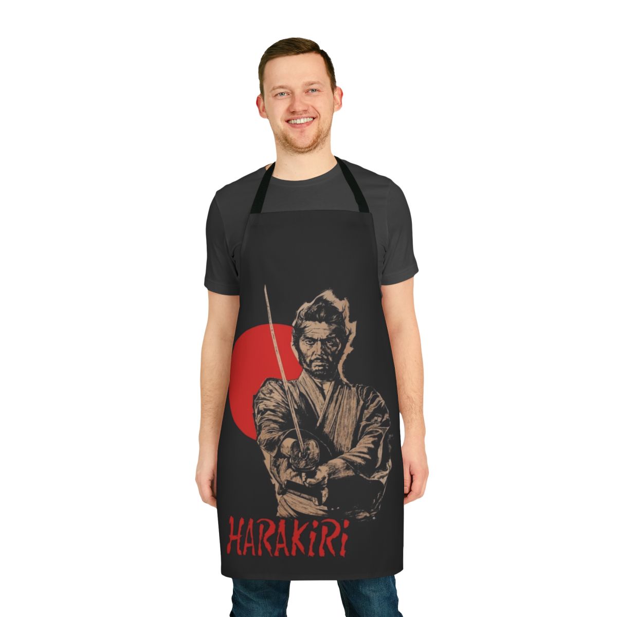An elegant apron featuring classic Japanese cinema motifs, perfect for movie lovers and cinephiles.