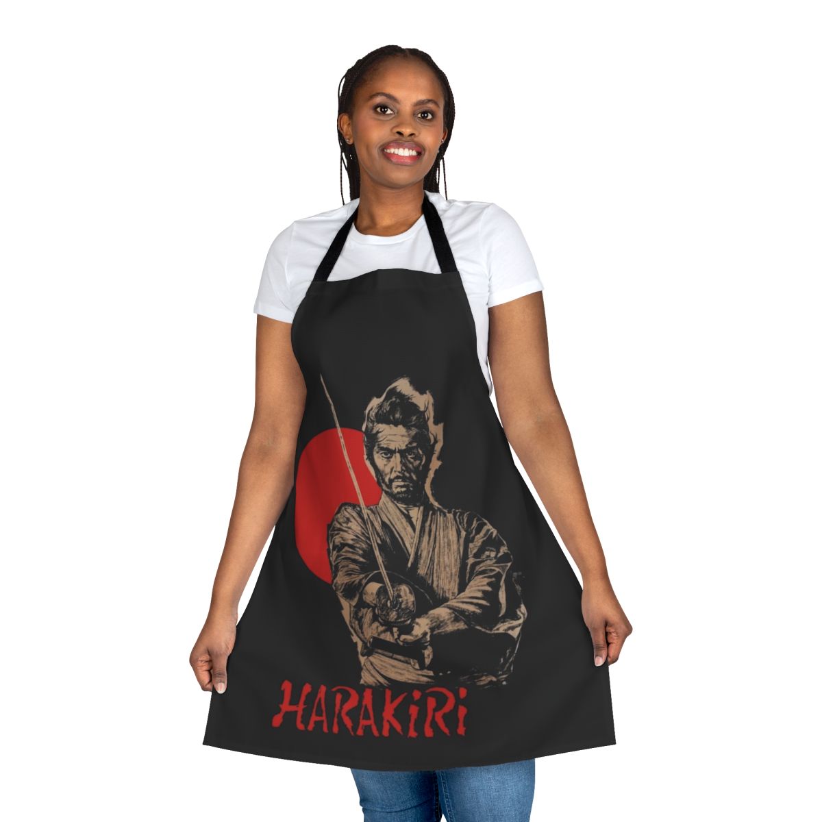 An elegant apron featuring classic Japanese cinema motifs, perfect for movie lovers and cinephiles.