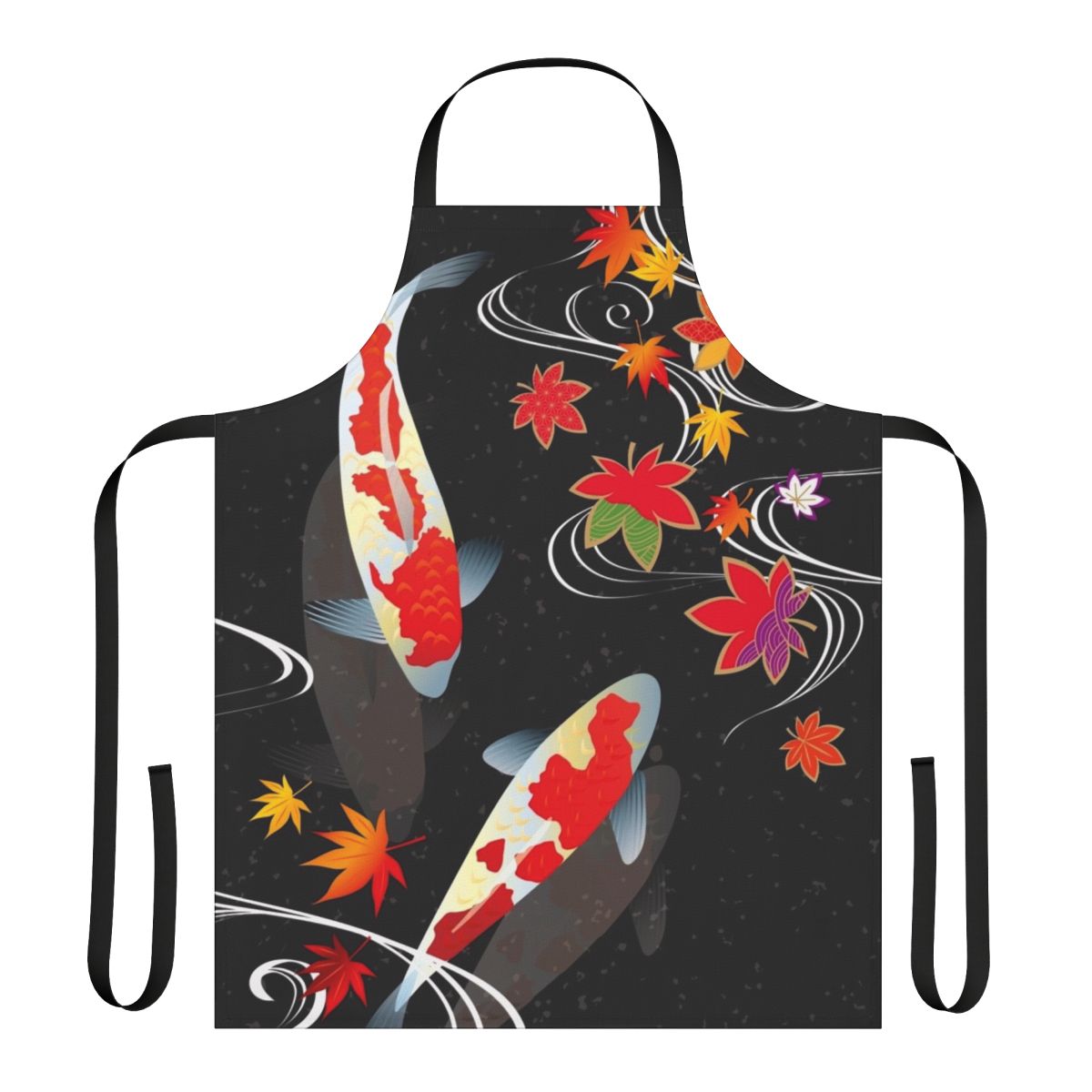 Vibrant Japanese koi fish and autumn leaves pattern on a high-quality cotton apron.