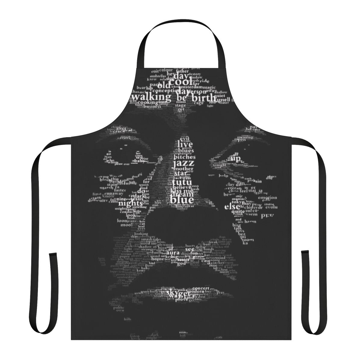 Beautiful jazz-themed apron with musical instruments and icons