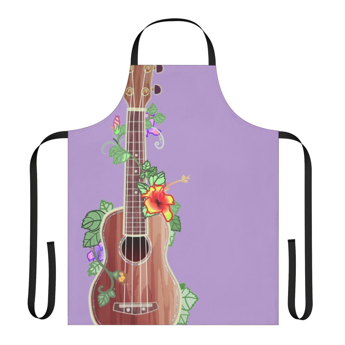 Koa wood ukulele apron with a beautiful floral pattern