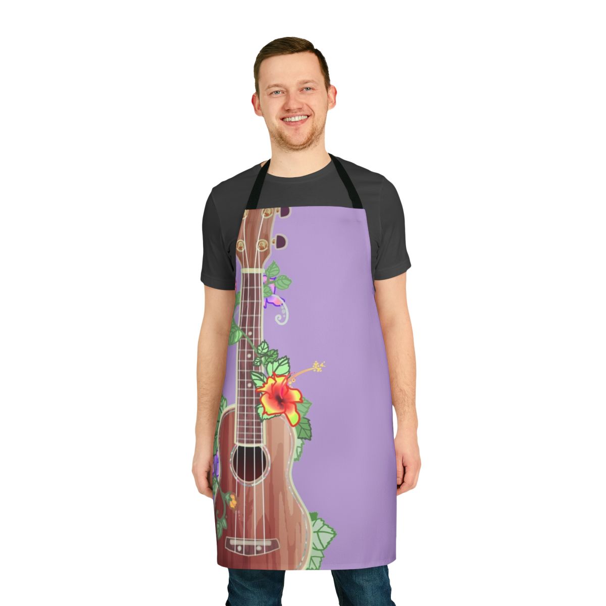 Koa wood ukulele apron with a beautiful floral pattern