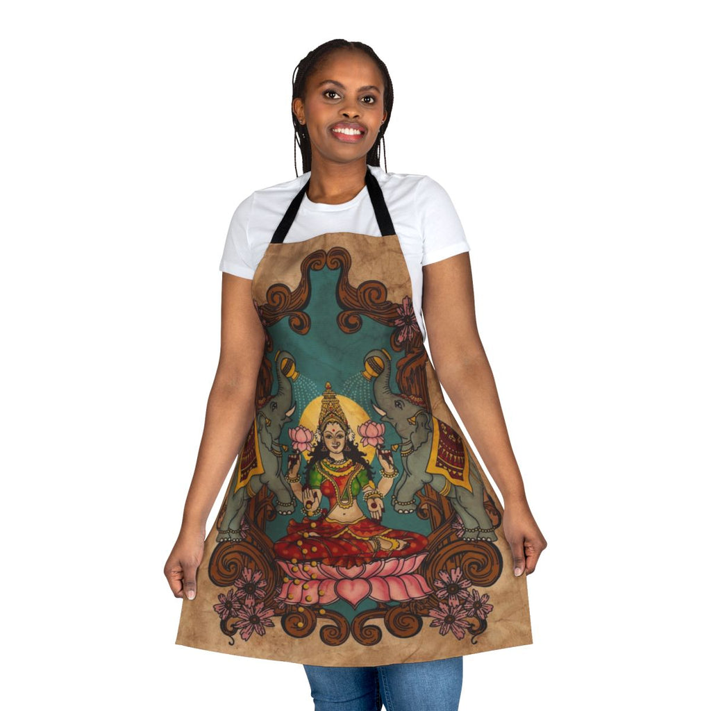 Beautifully designed apron featuring the Hindu Goddess Lakshmi, the Goddess of Wealth and Prosperity