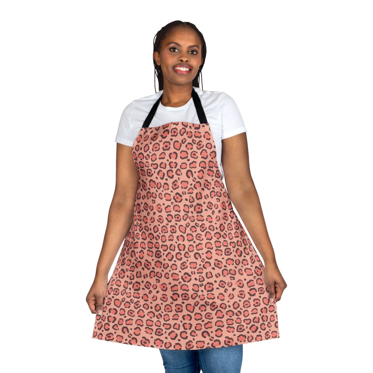 Leopard skin patterned apron with pink accents