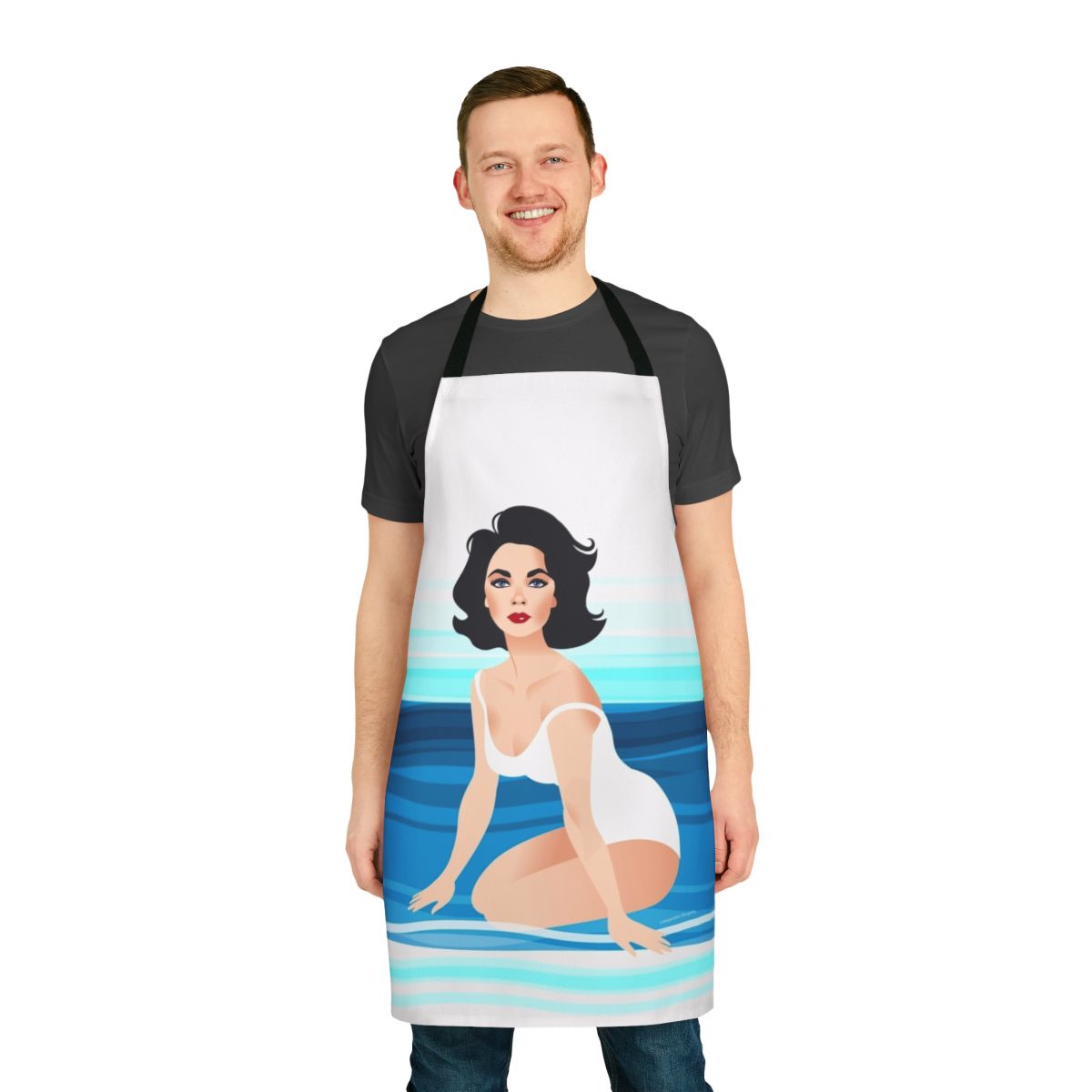 Suddenly Last Summer-themed apron featuring a portrait of classic Hollywood icon Liz Taylor