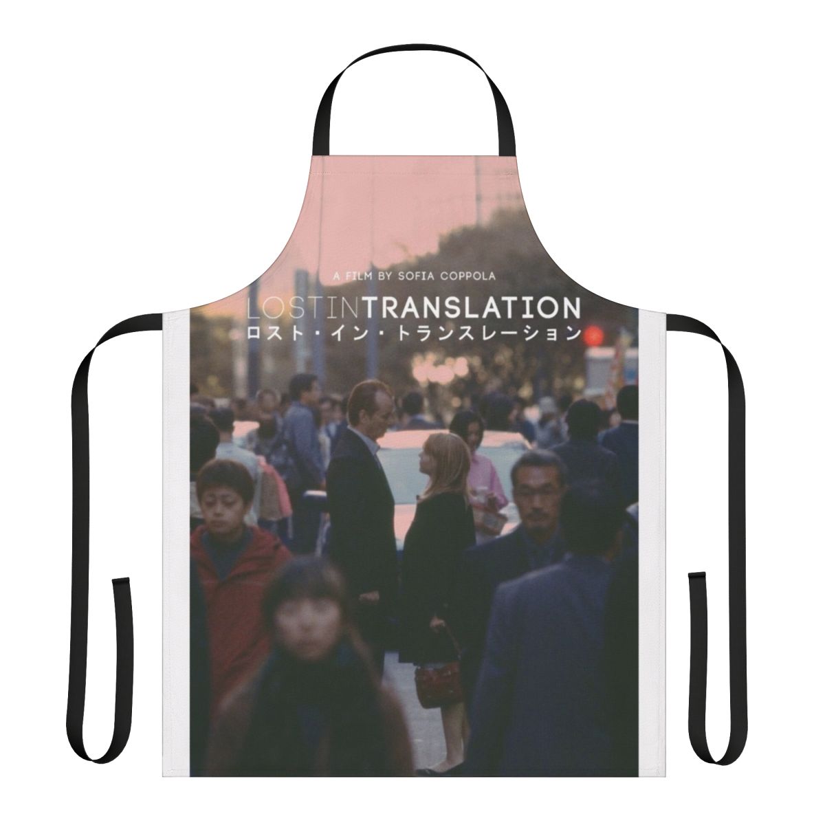Stylish apron featuring a quote and imagery from the classic film "Lost in Translation"