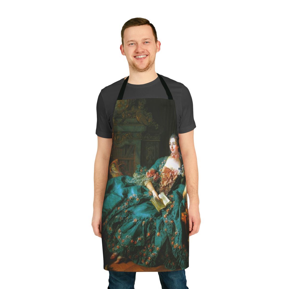 Madame de Pompadour-inspired apron featuring a painting by French Rococo artist Francois Boucher