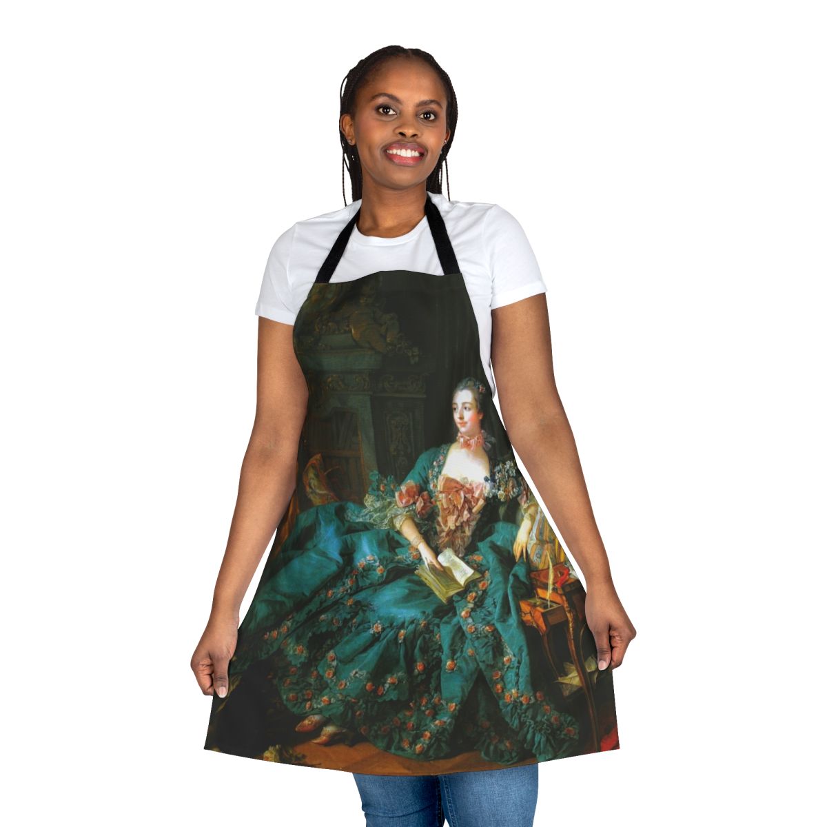 Madame de Pompadour-inspired apron featuring a painting by French Rococo artist Francois Boucher