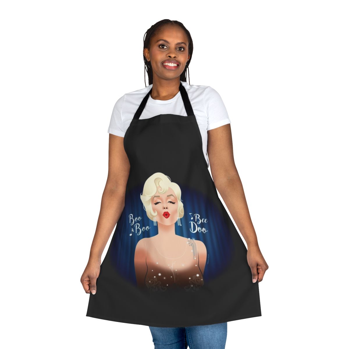 Elegant apron with Marilyn Monroe-inspired design, featuring classic Hollywood glamour