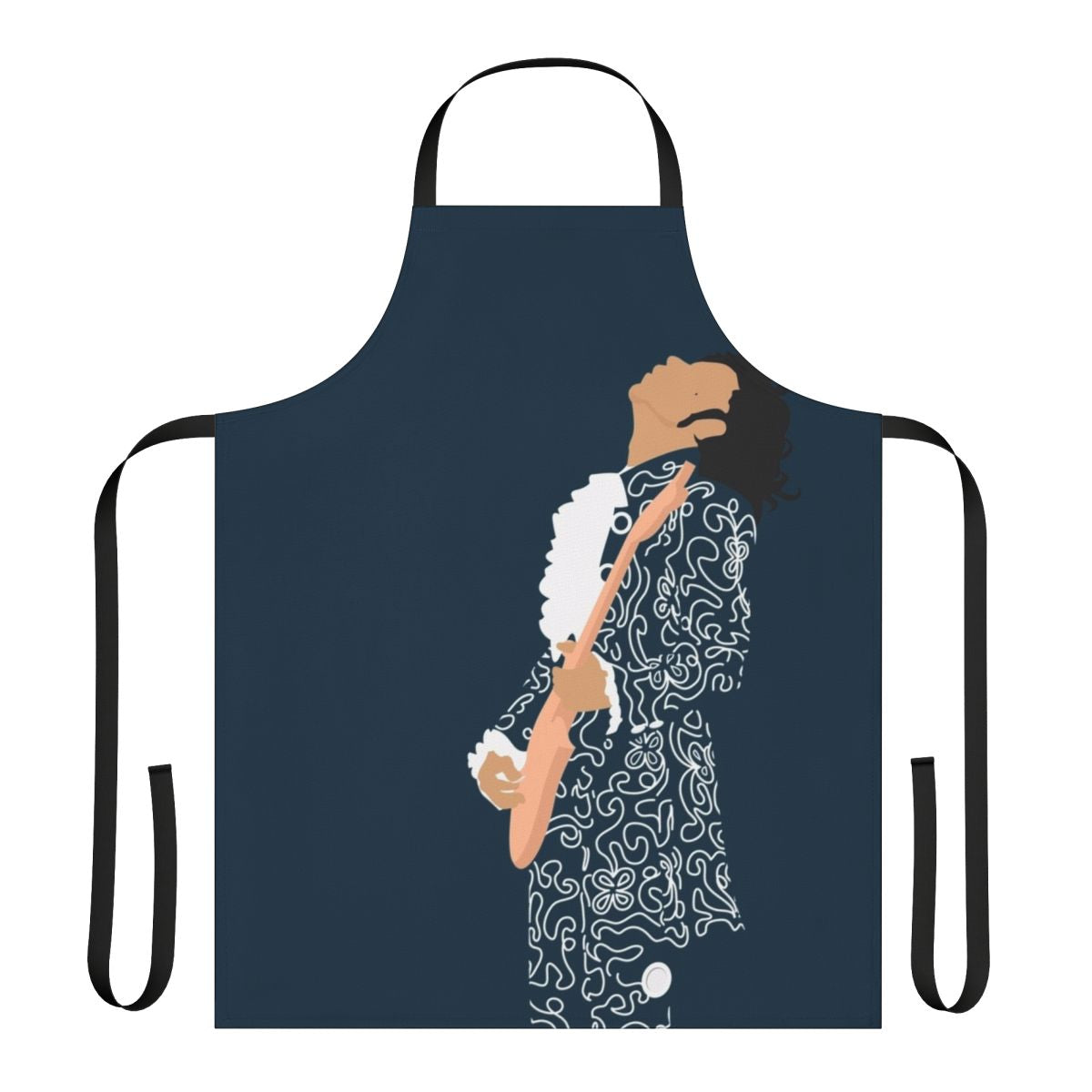 A stylish apron featuring the iconic portrait of the renowned composer Wolfgang Amadeus Mozart.