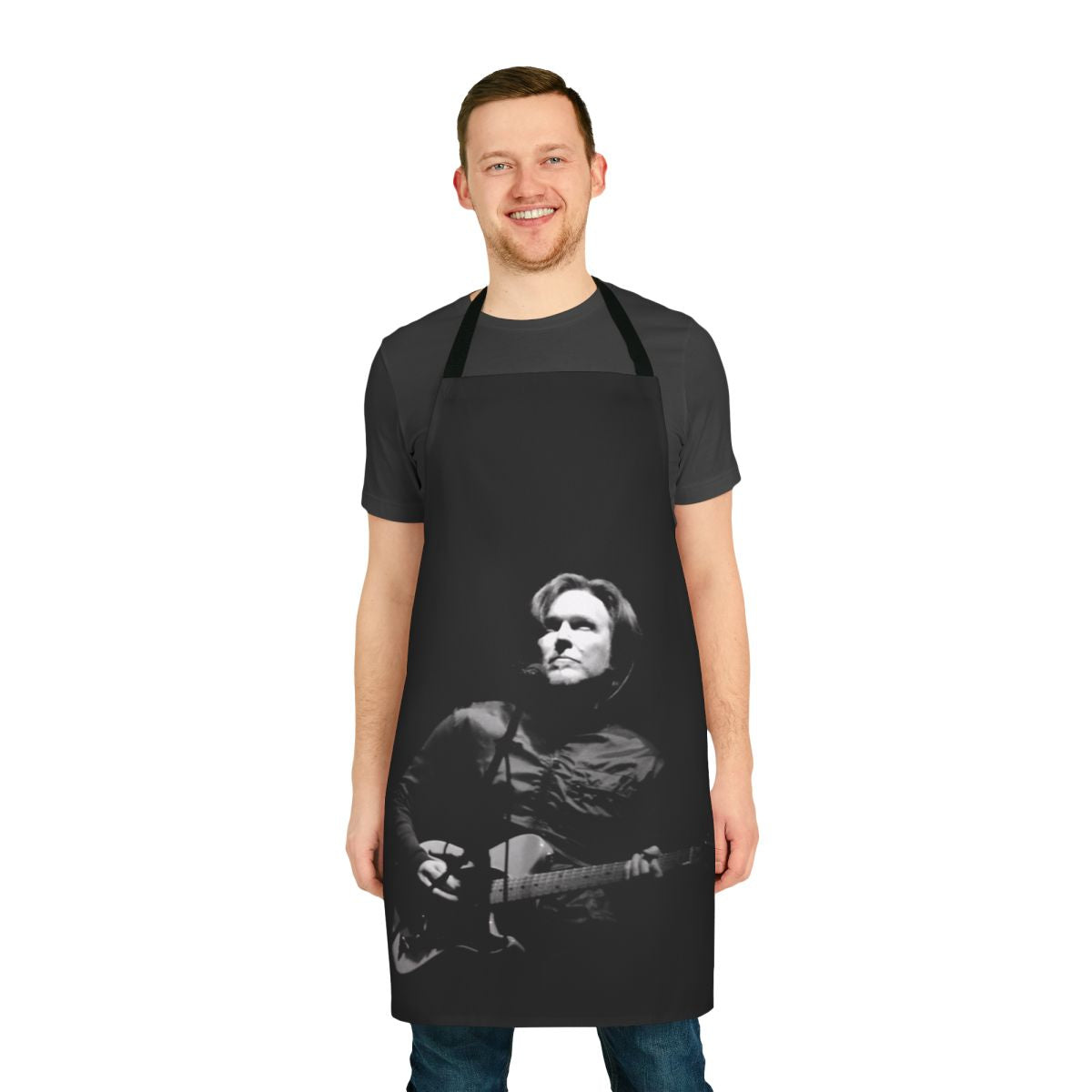 Stylish kitchen apron featuring a design inspired by acclaimed musician David Sylvian