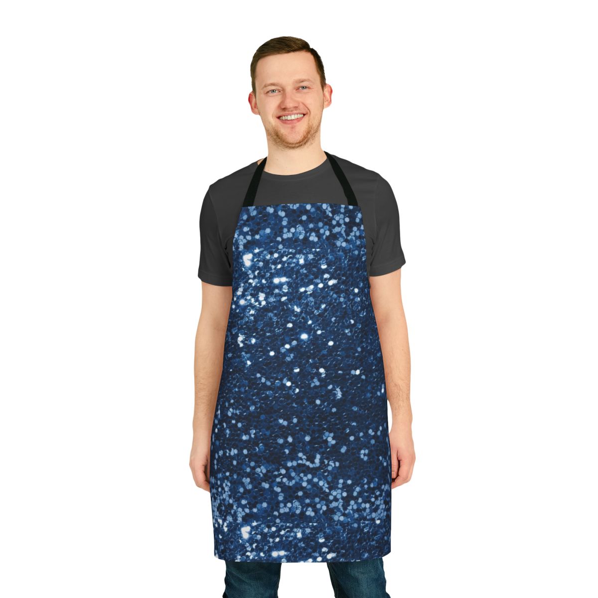 Navy blue glitter apron with a simulated glitter look