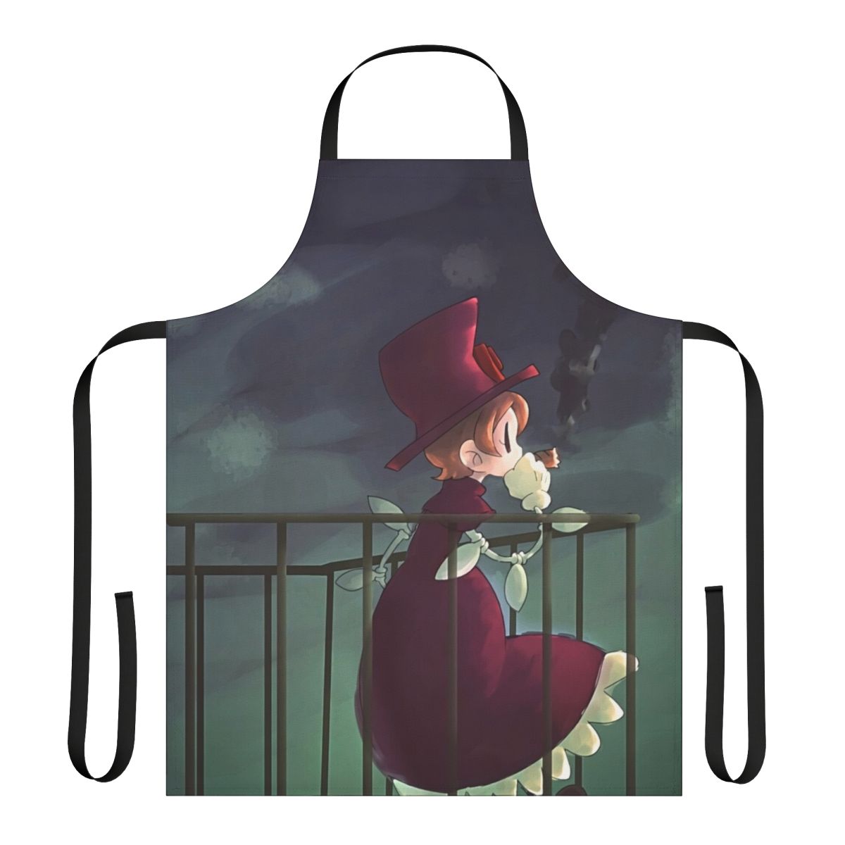 Peacock-patterned apron with smoking and gaming motifs