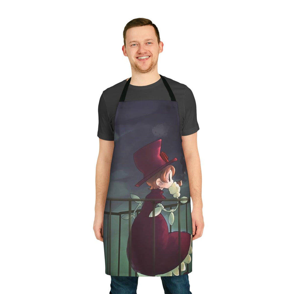 Peacock-patterned apron with smoking and gaming motifs